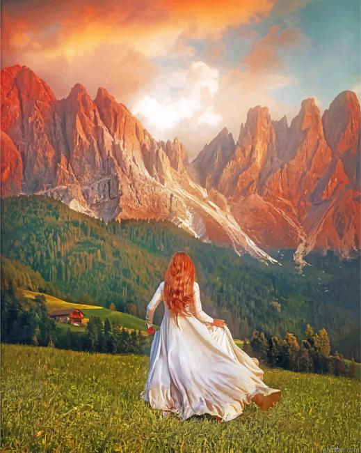 Girl Running In The Mountains Paint By Number.png