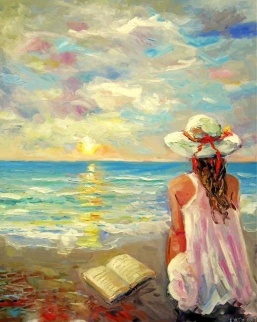 Girl Sitting By Sea Paint By Numbers.png