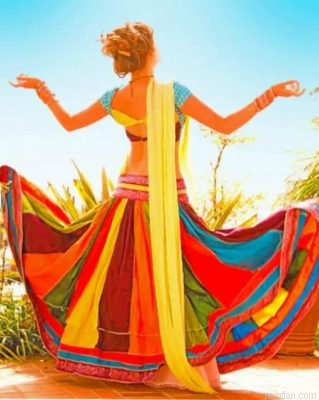 Girl Wearing Colorful Indian Dress Paint By Number.png