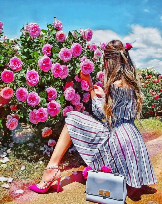 Girl With Pink Flowers Paint By Number.png