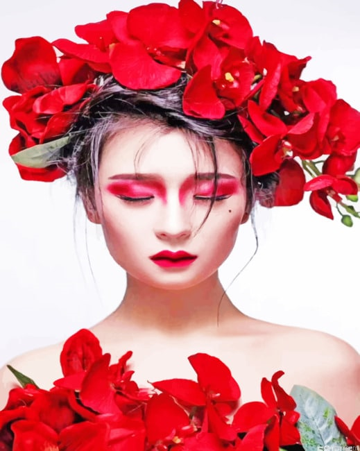 Girl With Red Flowers In Hair New Paint By Numbers.png