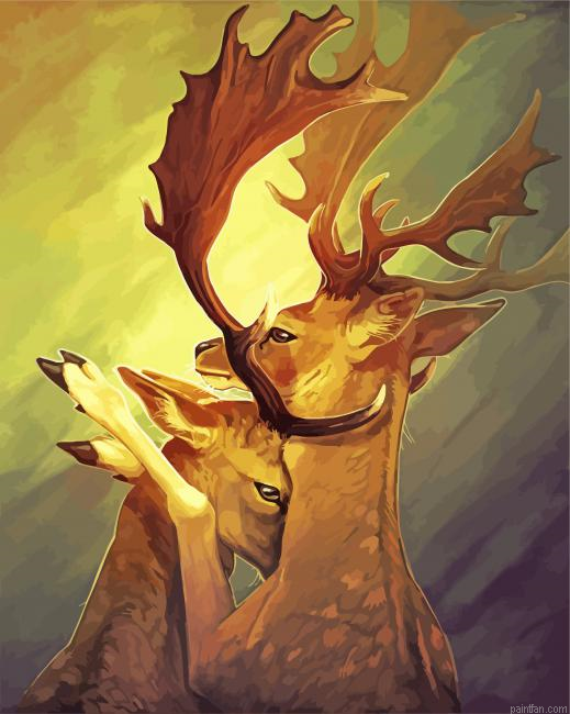 Gold Deers Hug Paint By Numbers.png