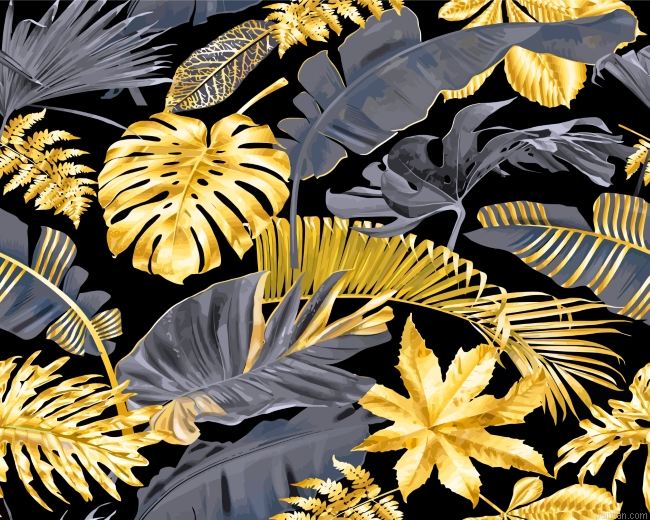 Gold Tropical Leaves Paint By Number.png