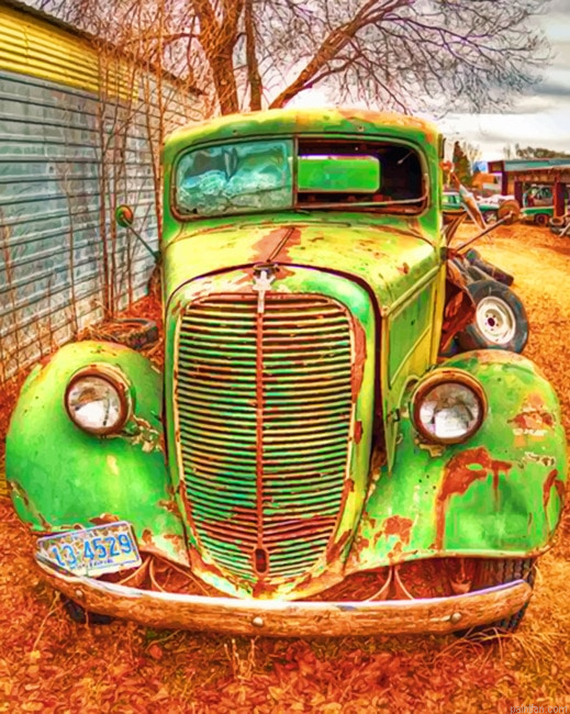 Green Farm Truck Cars Paint By Numbers.png