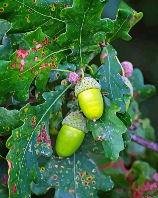 Green Leaves And Acorns Paint By Numbers.png
