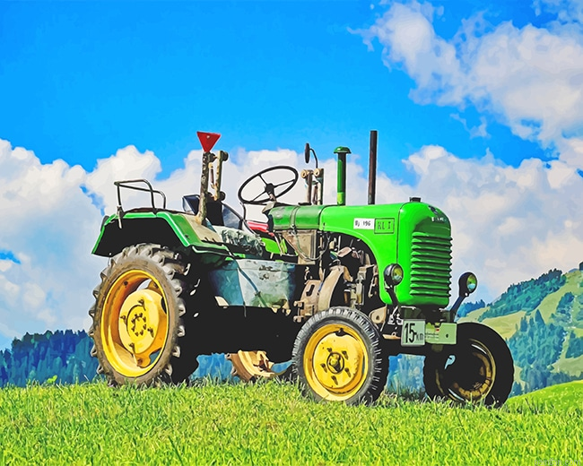 Green Tractor In Field New Paint By Numbers.png