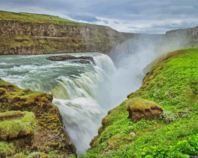 Gullfoss Falls Landscape Paint By Numbers.png