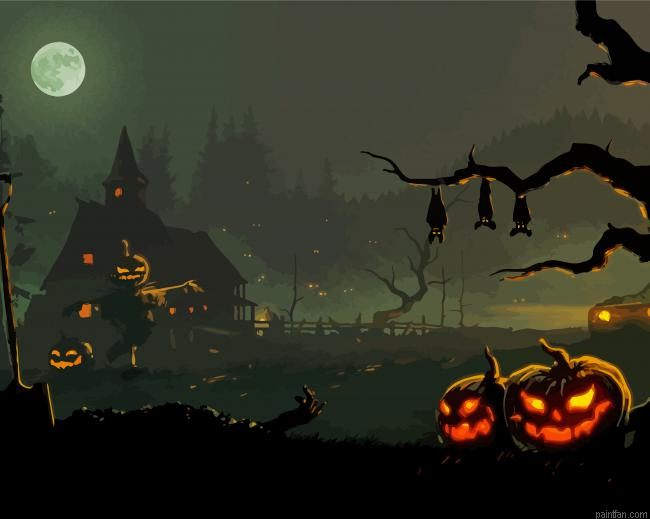 Halloween Night Landscape Paint By Numbers.png