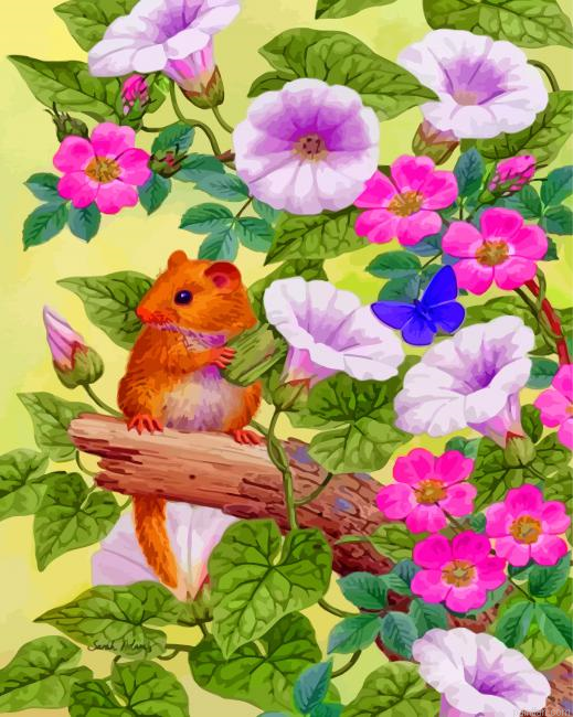 Hamster And Flowers Paint By Number.png