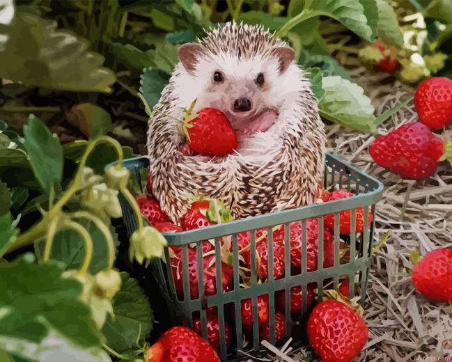 Hedgehog And Strawberries Paint By Numbers.png