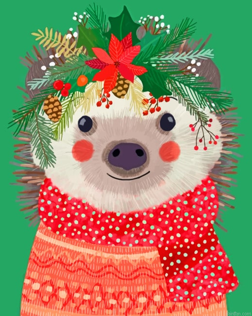 Hedgehog Celebrating Christmas Illustration Paint By Numbers.png