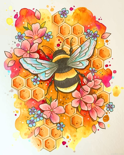Honey Bee And Flowers New Paint By Numbers.png