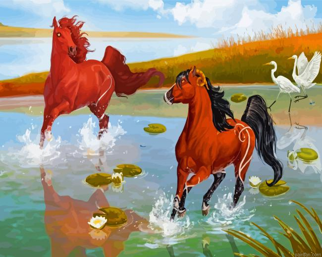Horses In Pond Paint By Number.png