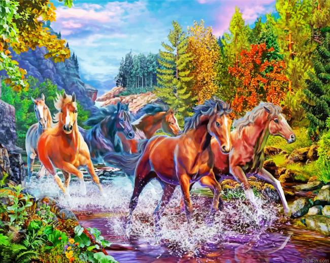 Horses In River Paint By Number.png