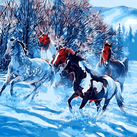 Horses In Snow Paint By Numbers.png