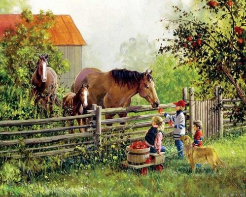 Horses On Farm Paint By Numbers.png