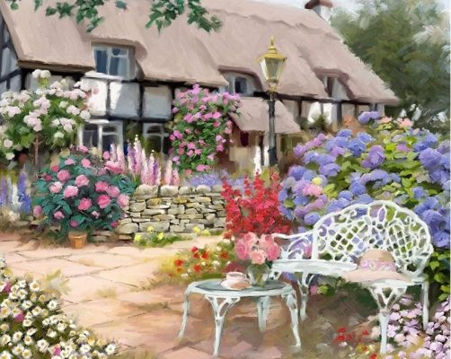 House With Flowers Paint By Numbers.png