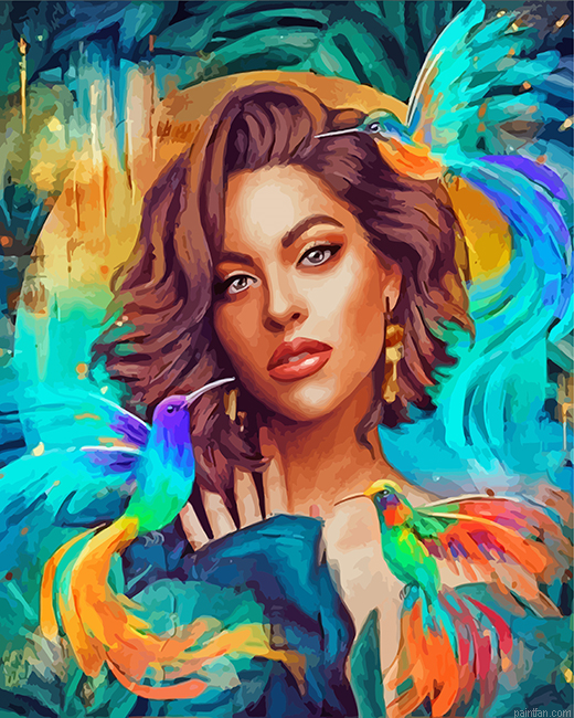 Hummingbirds Woman Paint By Number.png