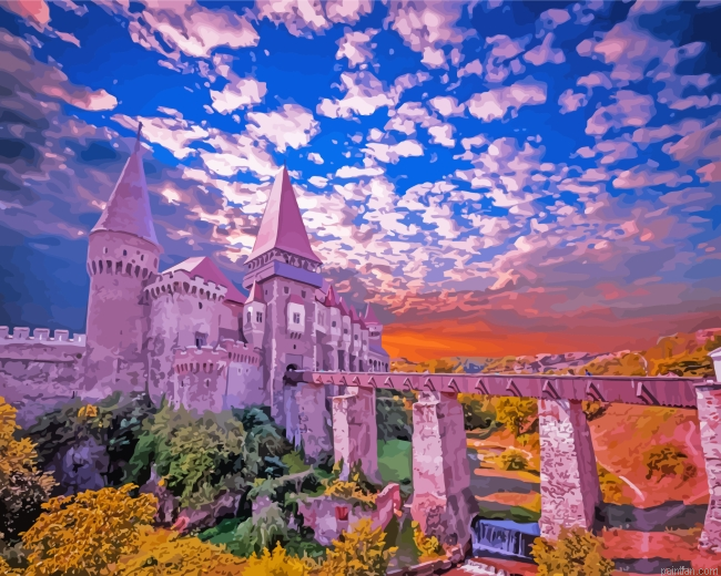 Hunyad Castle At Sunset Paint By Number.png