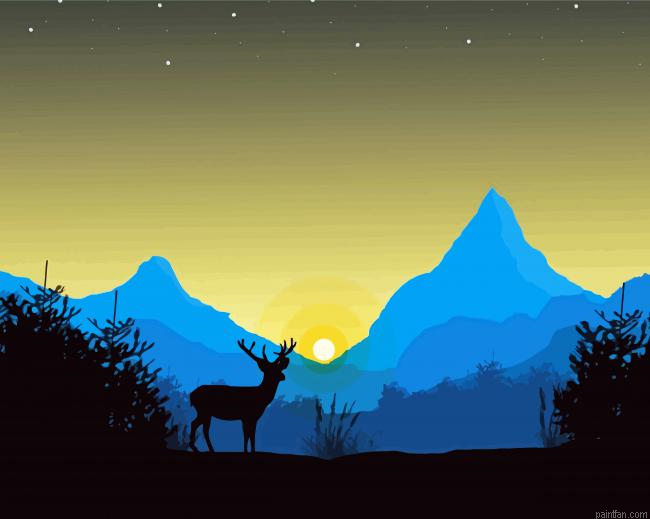 Illustration Sunrise Deer Paint By Numbers.png