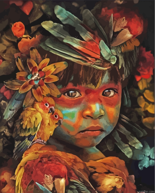 Indian Boy And Birds Paint By Number.png