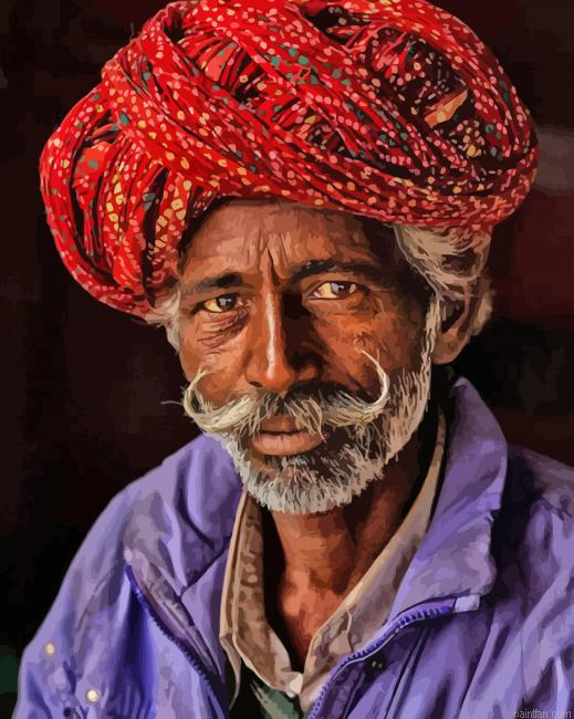 Indian Old Man Face Paint By Numbers.png