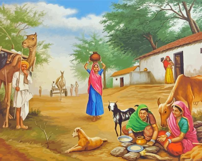 Indian Village Scene Paint By Numbers.png