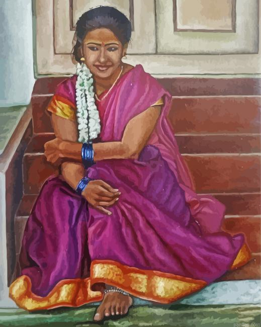 Indian Woman On Stairs Paint By Numbers.png