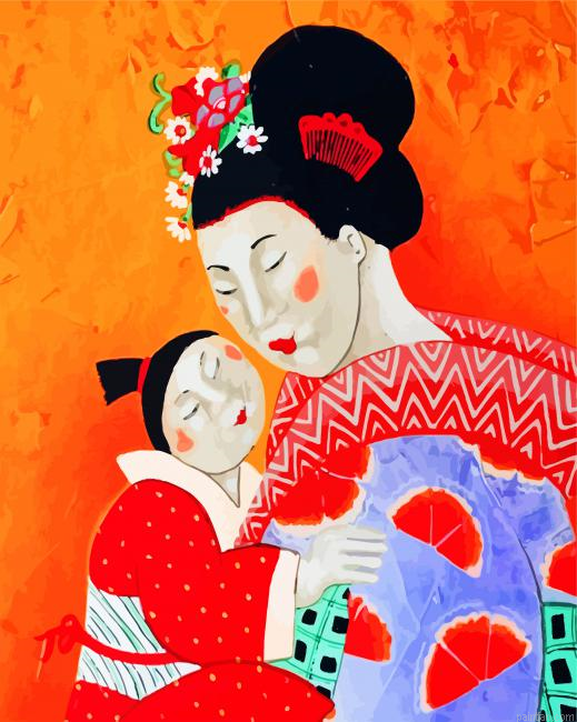 Japanese Woman And Kid Paint By Number.png