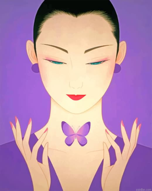Japanese Woman And Purple Butterfly Women Paint By Numbers.png