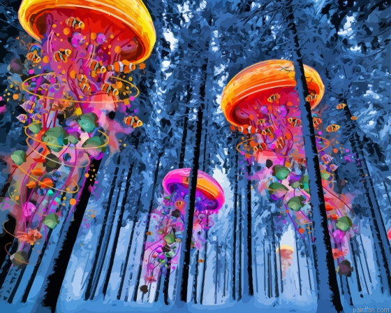 Jellyfish In The Forest Paint By Numbers.png