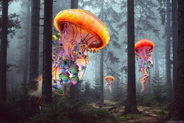Jellyfish In Forest Paint By Numbers.png