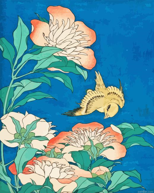 Katsushika Hokusai Peonies And Canary Paint By Numbers.png