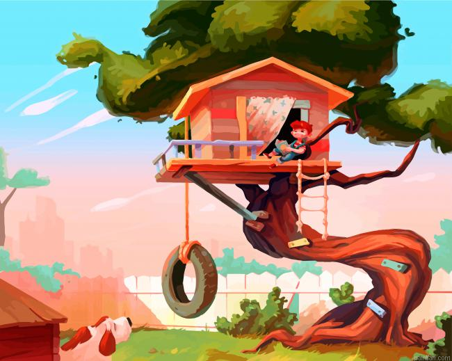 Kid In Tree House Paint By Number.png