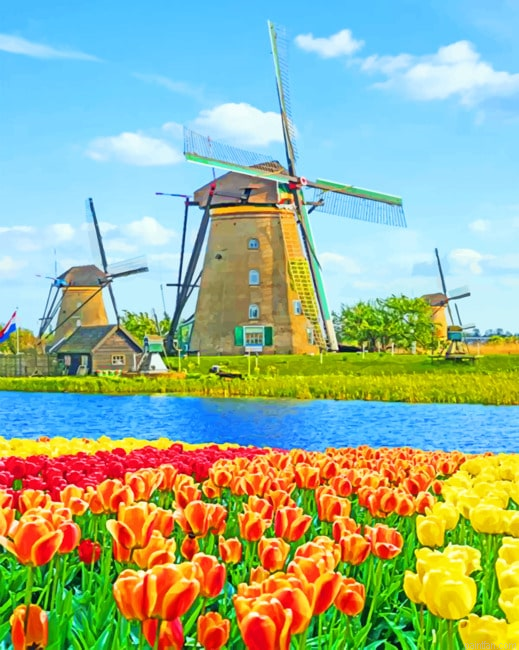 Kinderdijk Netherlands Windmills Paint By Numbers.png