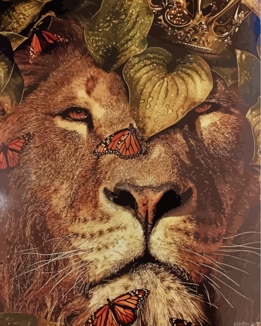 King Lion And Butterflies Paint By Number.png