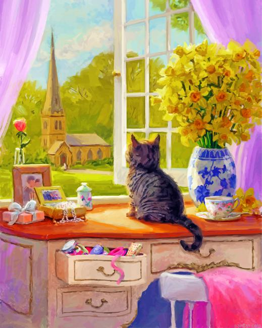 Kitten By Window Paint By Number.png