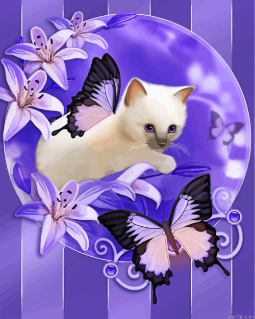 Kitten With Purple Butterflies Paint By Number.png