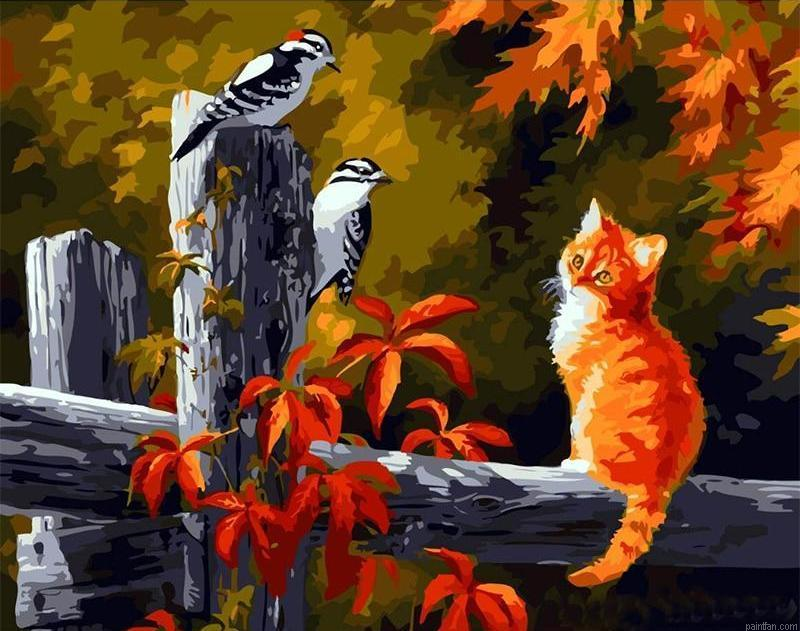 Kitten With Birds Paint By Numbers.png