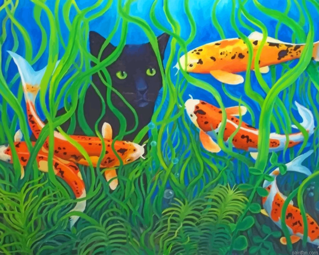 Koi Pond Black Cat Paint By Numbers.png