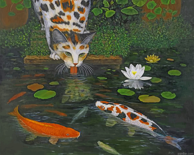 Koi Pond Cat Paint By Numbers.png