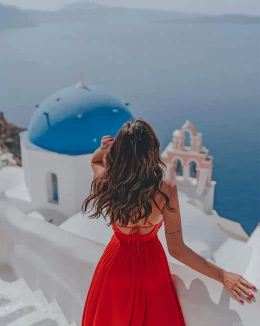 Lady Enjoying Santorini Greece New Paint By Numbers.png
