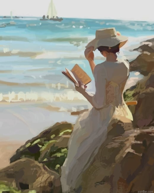 Lady Reading A Book In The Beach New Paint By Numbers.png