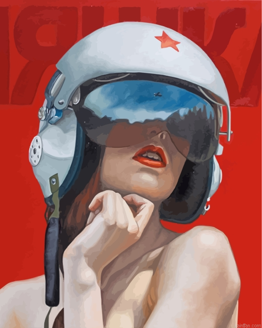Lady Wearing Motorbike Helmet Paint By Number.png