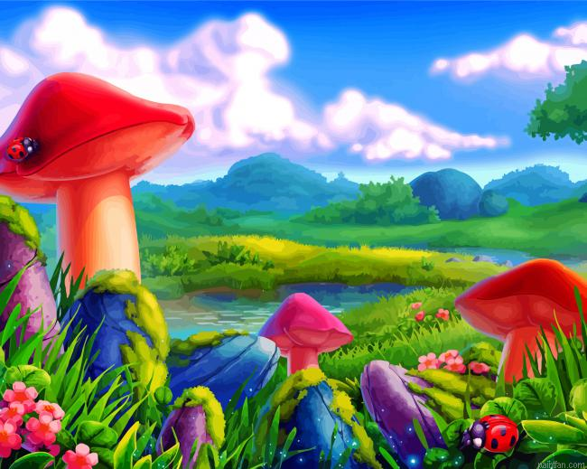 Ladybugs And Mushrooms Paint By Number.png