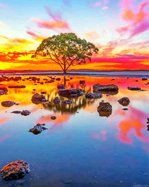 Lake Tree At Sunset Paint By Number.png