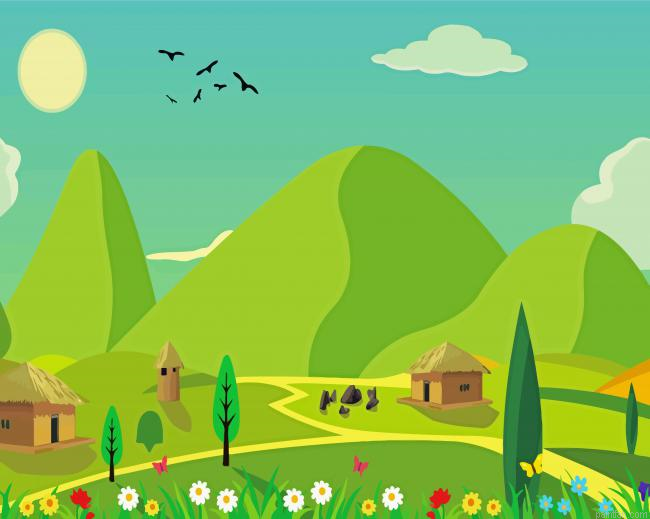 Landscape Mountains Cartoon Paint By Numbers.png