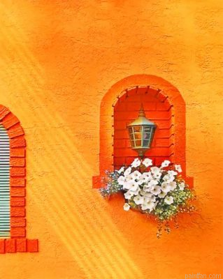 Lantern And Plants On Orange Wall Paint By Number.png