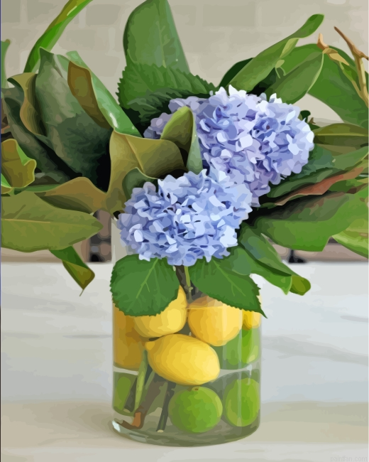 Lemons In Vases With Hydrangea Flowers Paint By Number.png