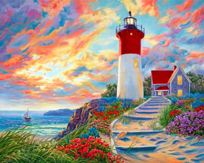 Lighthouse At Sunset Paint By Number.png